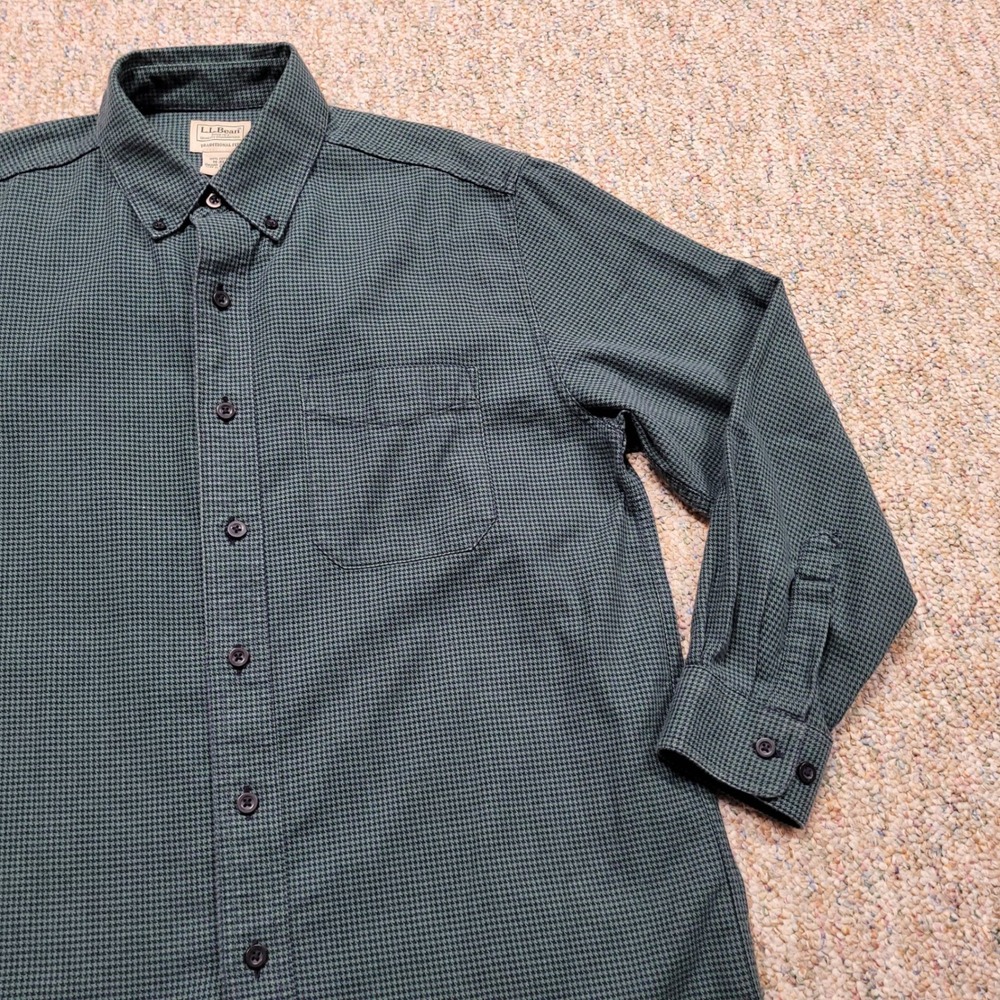 LL Bean Shirt Mens Medium Green Houndstooth Traditional Fit Button Down Outdoors - Picture 6 of 13